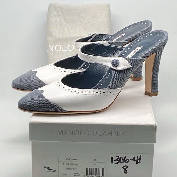 Manolo Blahnik Agathanu 90MM Brogue Mules size 38 - Picture 12 of 14